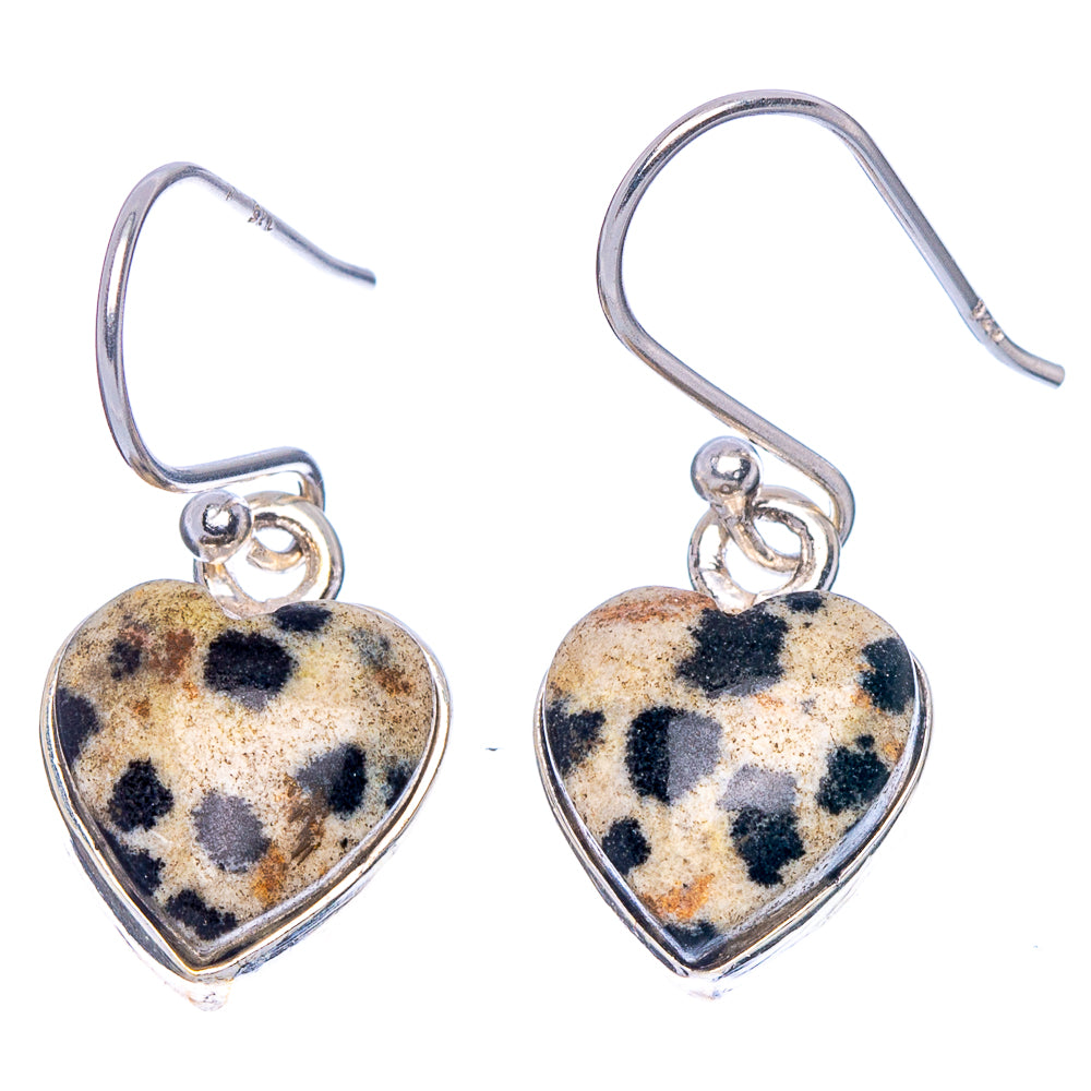 Dalmatian Jasper Heart Earrings 1 1/8" (925 Sterling Silver) E1812