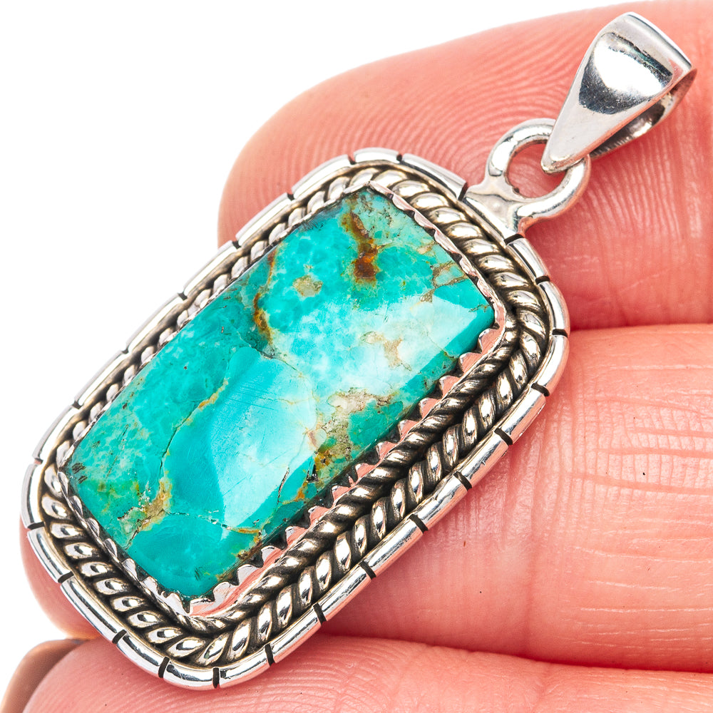 Rare Arizona Turquoise 925 Sterling Silver Pendant 1 3/8" (925 Sterling Silver) P41947