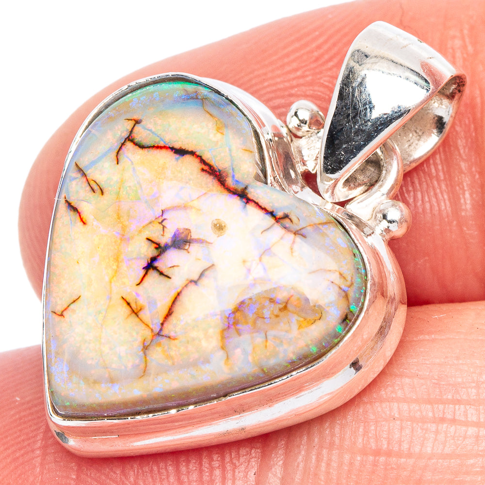 Rare Sterling Opal Heart Pendant 1 1/8" (925 Sterling Silver) P41569