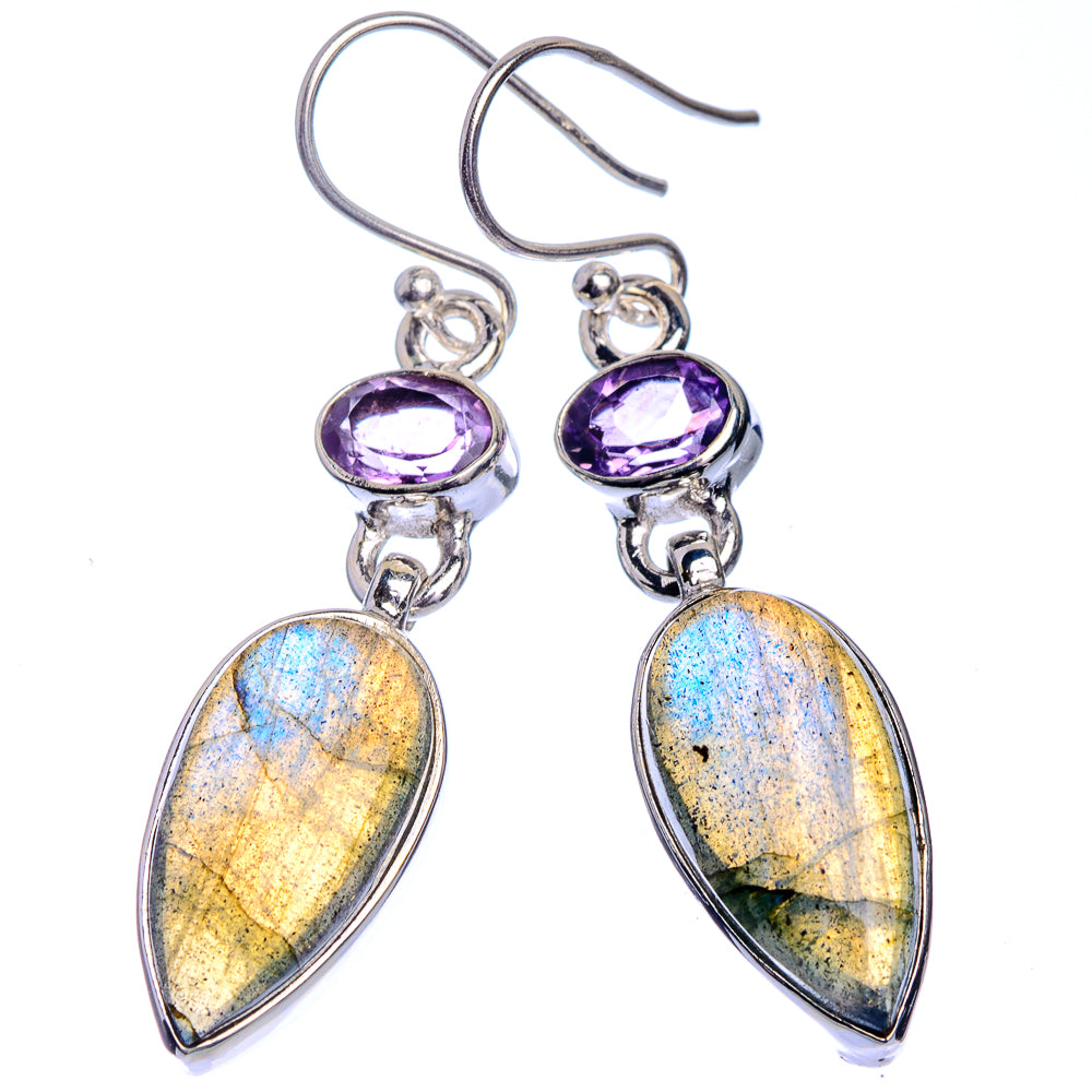 Labradorite, Amethyst Earrings 1 3/4" (925 Sterling Silver) E433010