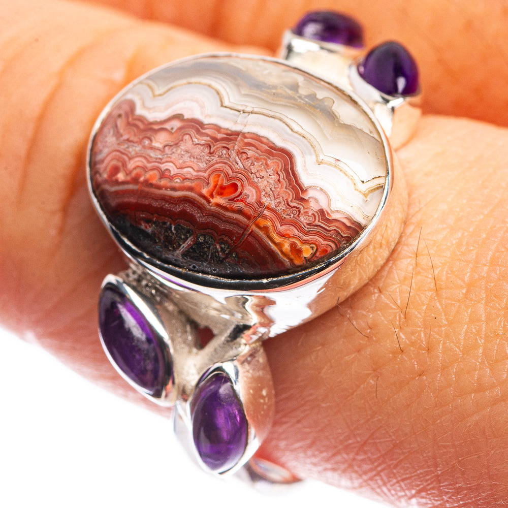 Crazy Lace Agate, Amethyst Ring Size 9.25 (925 Sterling Silver) R144093