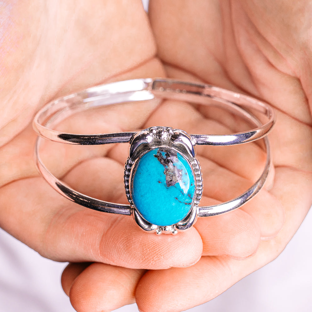 Blue Bridge Turquoise Cuff Bracelet Adjustable (.925 Sterling Silver)