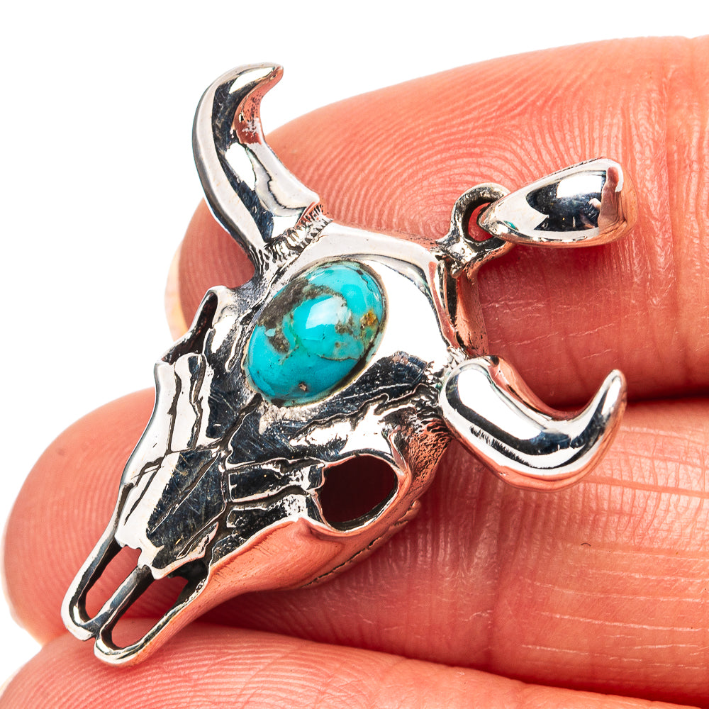 Mohave Turquoise Cow Skull Pendant 1 1/4" (.925 Sterling Silver)