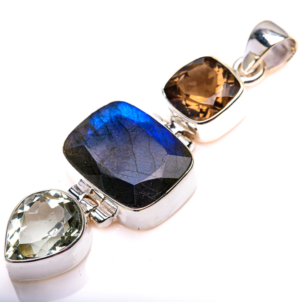Labradorite, Green Amethyst, Smoky Quartz Pendant 2 1/8" (925 Sterling Silver) PD38592