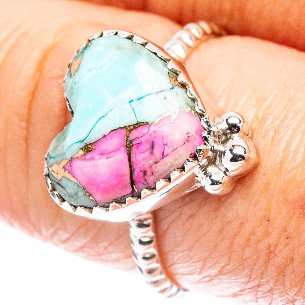 Cotton Candy Turquoise Heart Ring Size 8 (.925 Sterling Silver)