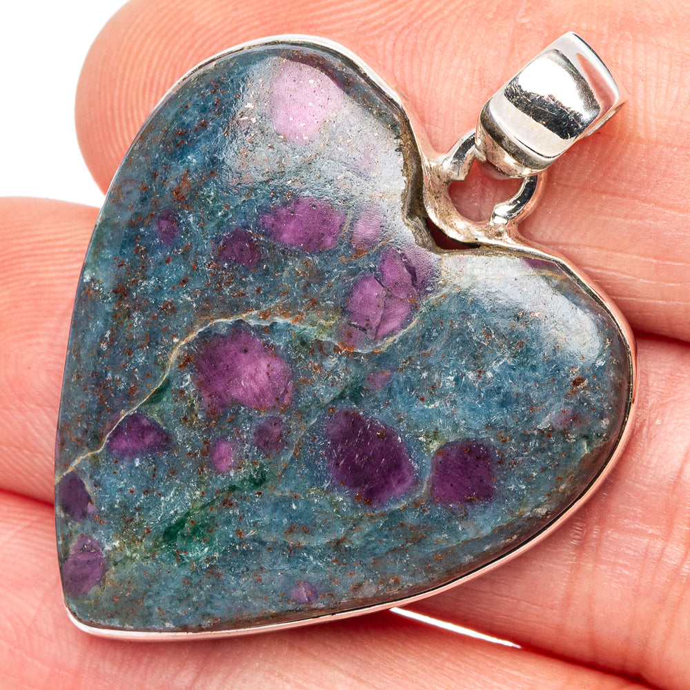 Ruby Fuchsite Heart Pendant 1 1/2" (925 Sterling Silver) P43166