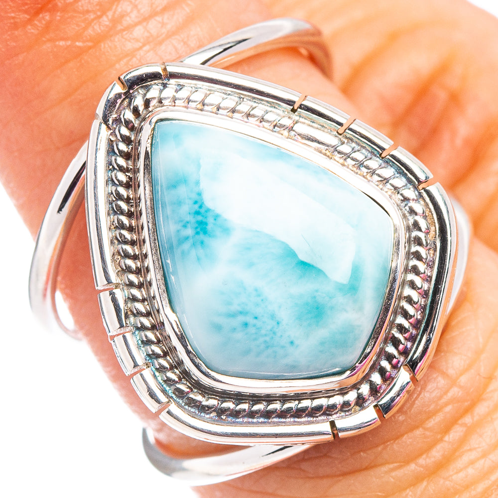 Premium Larimar Ring Size 6.75 (.925 Sterling Silver)