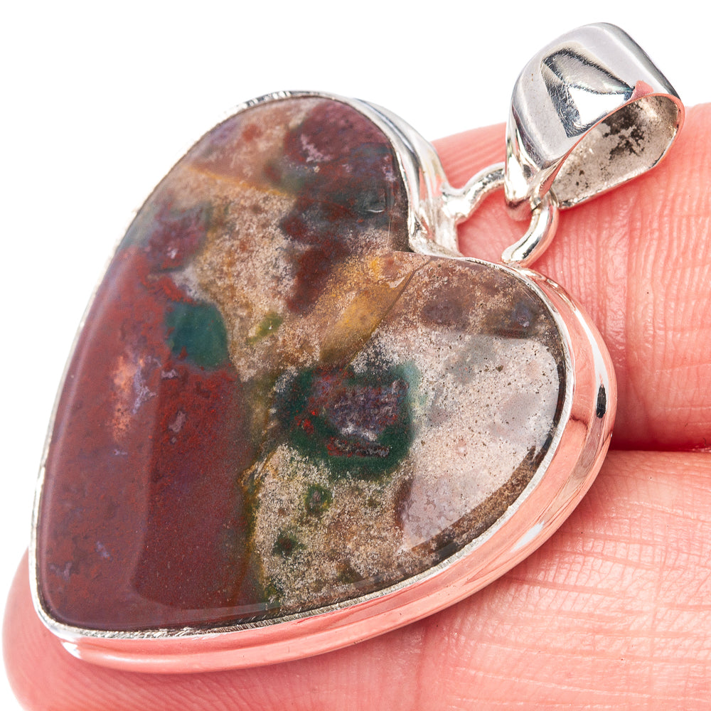 Blood Stone Heart Pendant 1 1/2" (925 Sterling Silver) P40930