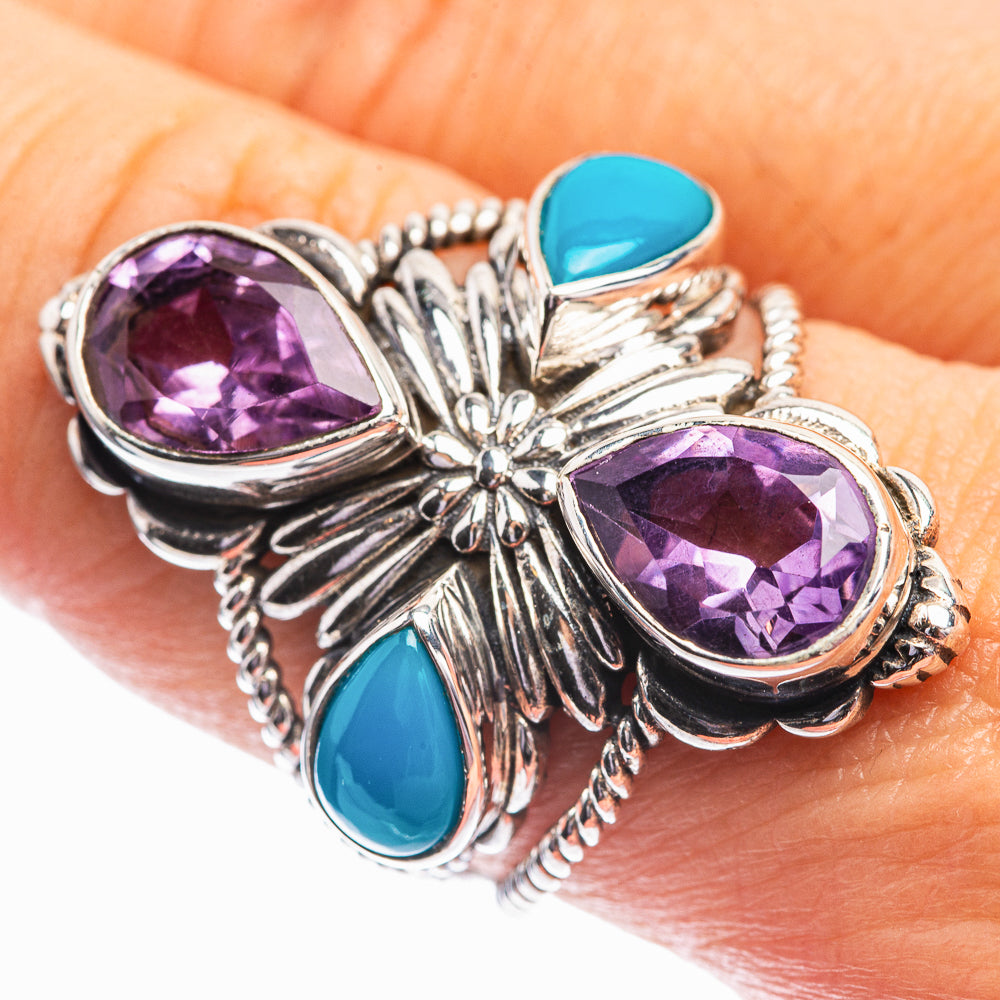 Faceted Amethyst, Sleeping Beauty Turquoise Ring Size 8 (925 Sterling Silver) R141995
