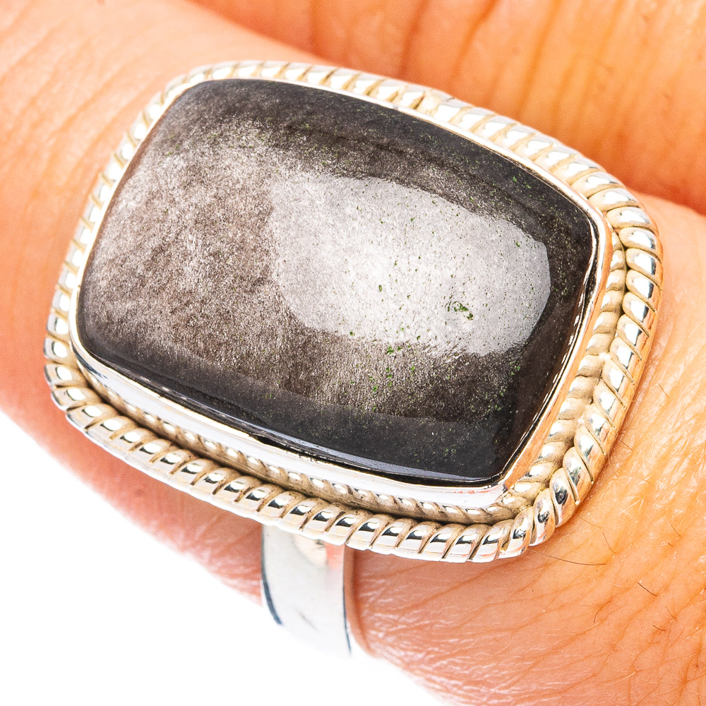 Gold Sheen Obsidian Ring Size 7.75 (925 Sterling Silver) R4916