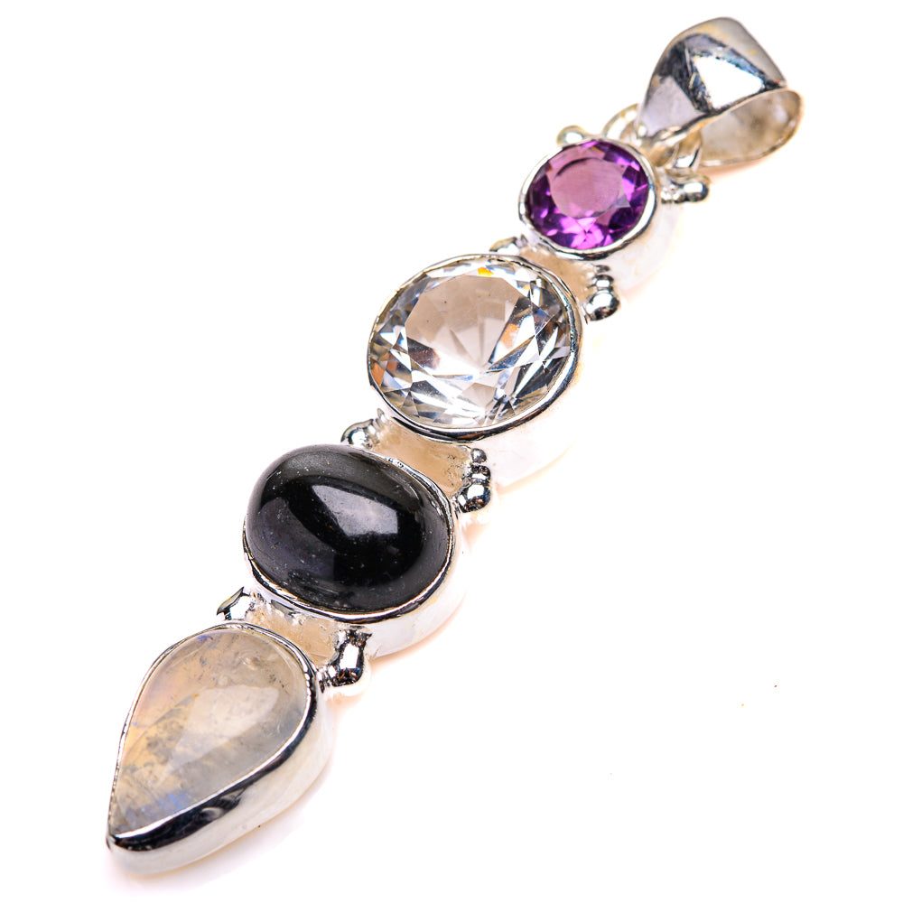 White Quartz, Star Diopside, Rainbow Moonstone, Amethyst Pendant 2" (925 Sterling Silver) PD38509