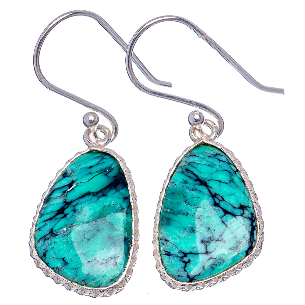 Rare Black Bridge Variscite Earrings 1 1/2" (.925 Sterling Silver)