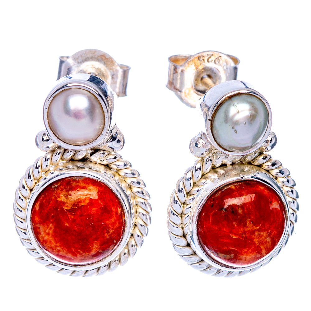 Sponge Coral, Cultured Pearl Earrings 5/8" (925 Sterling Silver) E433501