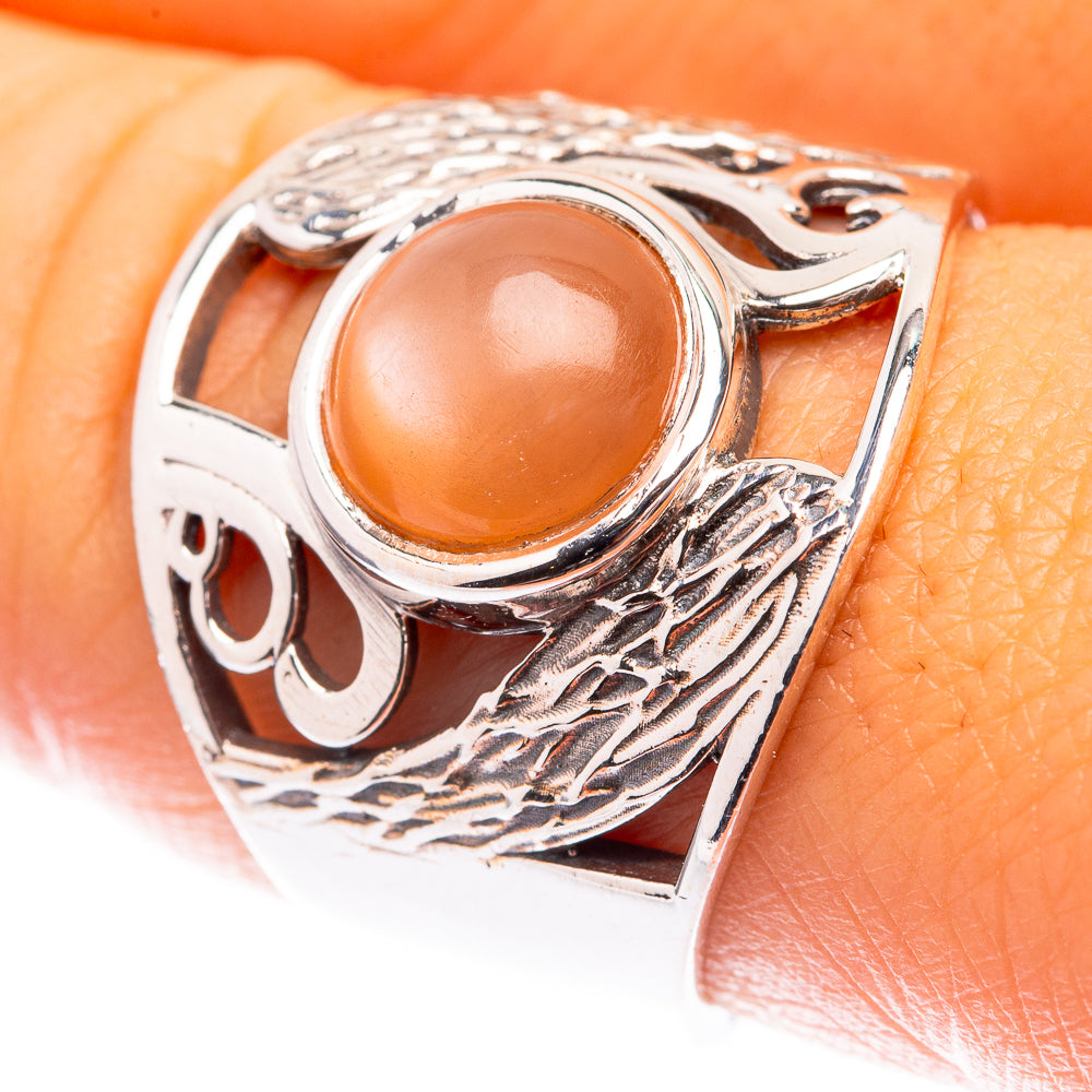 Peach Moonstone Ring Size 8.25 (925 Sterling Silver) R141348
