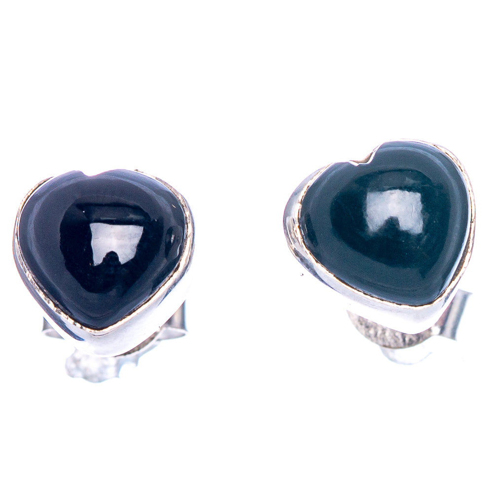 Black Onyx Heart Dainty Earrings 3/8" (925 Sterling Silver) E433435