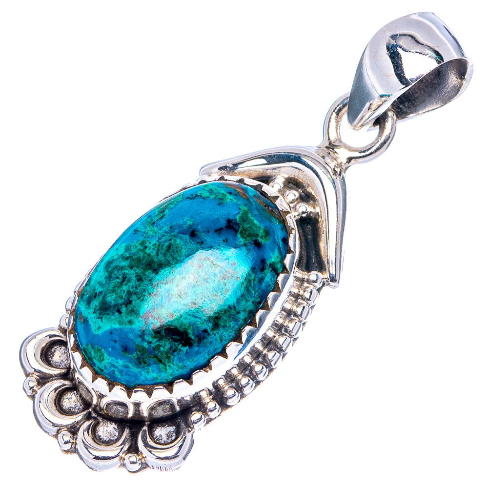 Malachite In Chrysocolla Pendant 1 3/8" (.925 Sterling Silver)