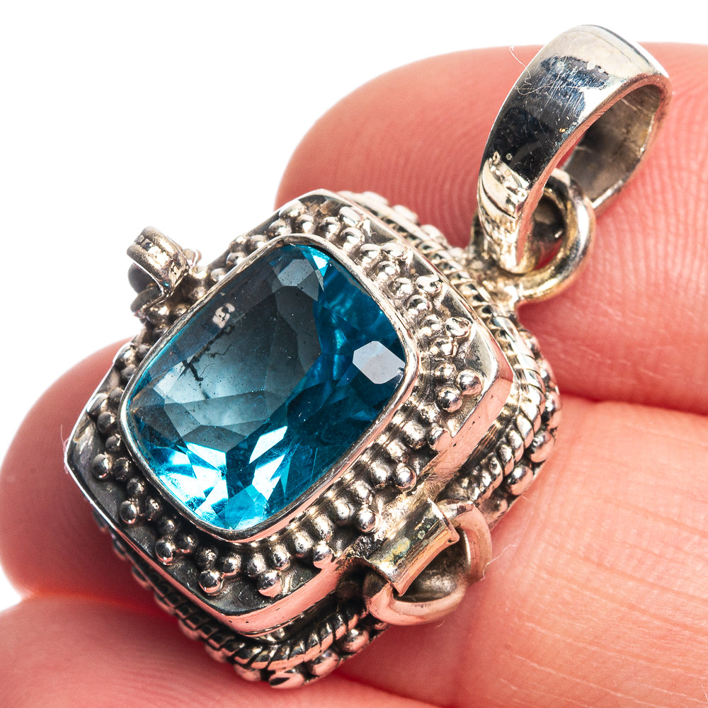 Poison Blue Quartz Pendant 1 1/4" (925 Sterling Silver) P39053