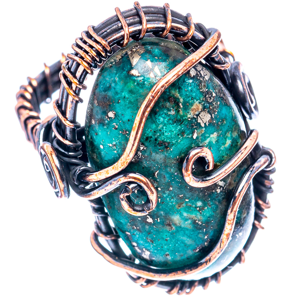 Turquoise Wire Wrap Ring Size 6.75 (Oxidized Copper)