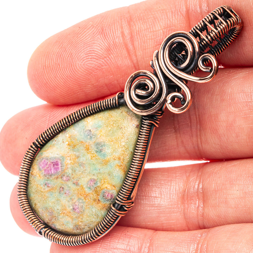 Ruby Fuchsite Wire Wrap Pendant 2 3/8" (Oxidized Copper)
