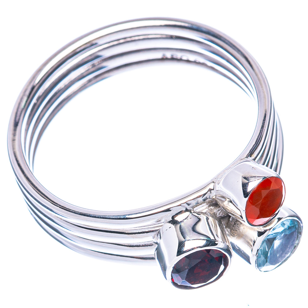 Premium Garnet, Blue Topaz, Carnelian 925 Sterling Silver Ring Size 8.5 (925 Sterling Silver) R2754
