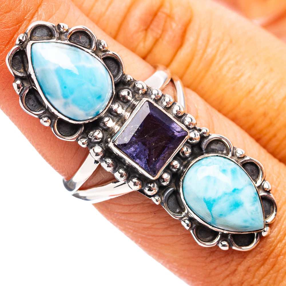 Premium Larimar, Iolite Ring Size 7 (.925 Sterling Silver)