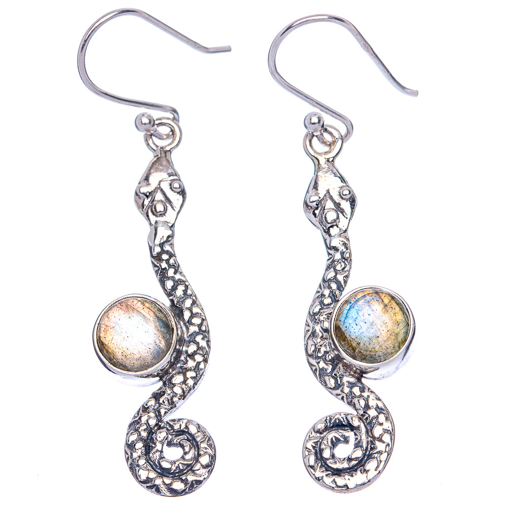 Labradorite Snake Earrings 1 7/8" (925 Sterling Silver) E1306