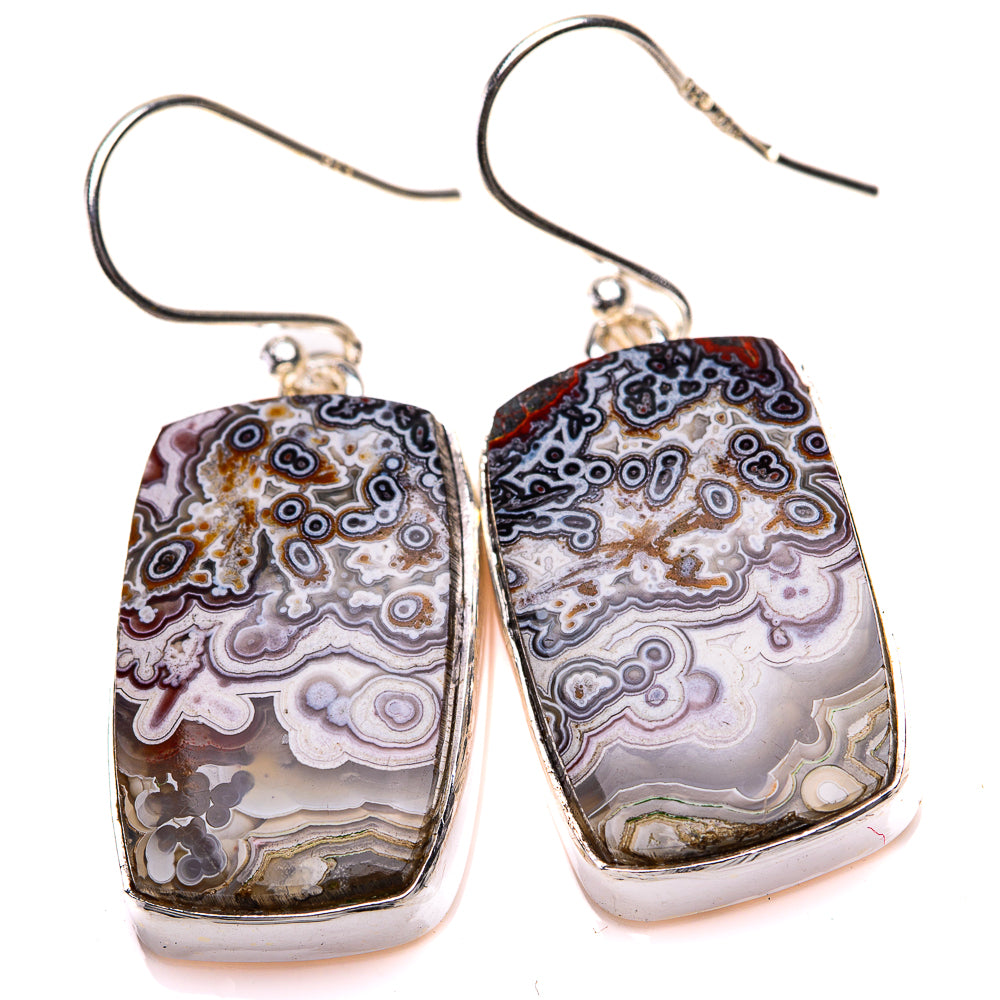 Crazy Lace Agate Earrings 1 1/2" (925 Sterling Silver) EARR432167