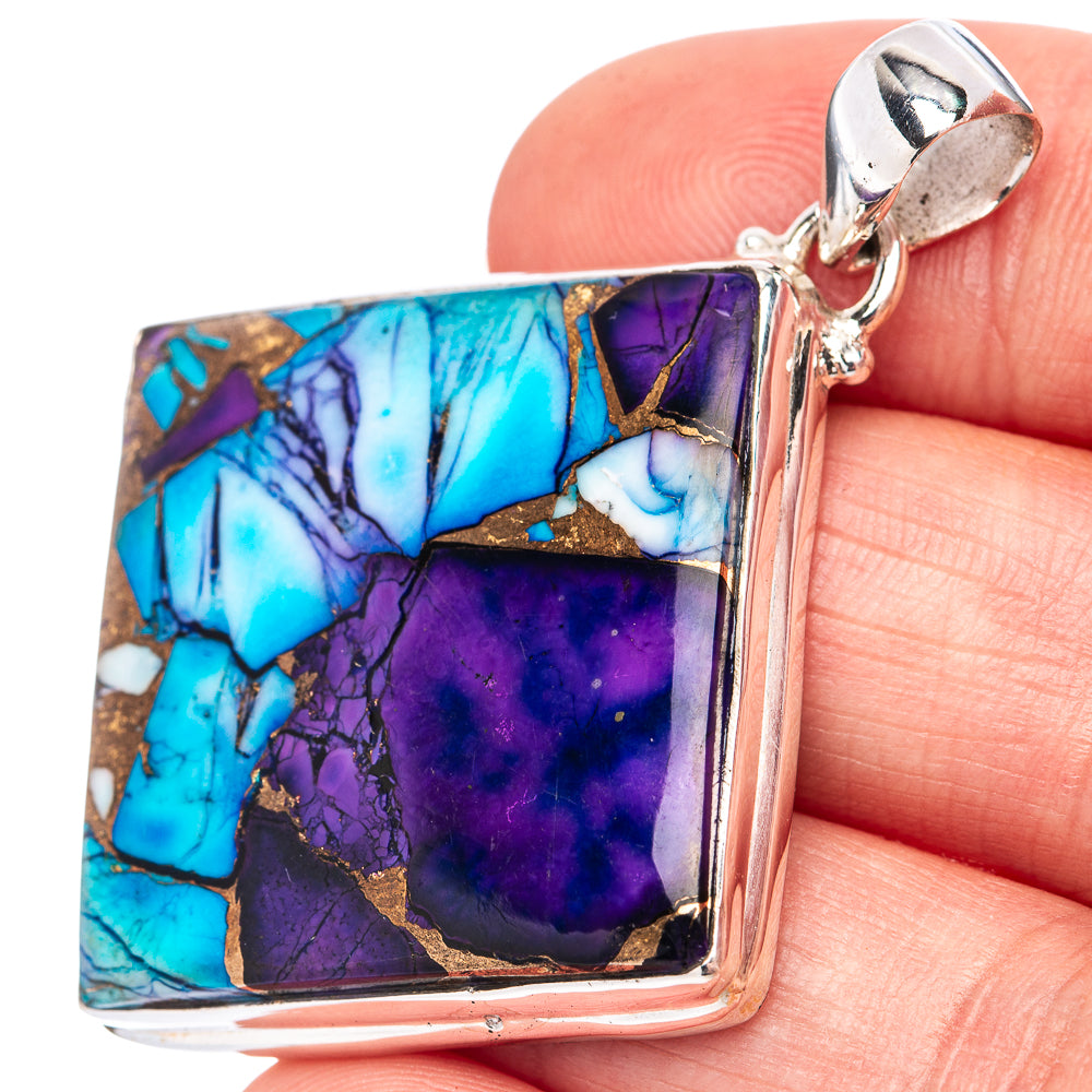 Purple Dahlia Mohave Turquoise Pendant 1 7/8" (.925 Sterling Silver)