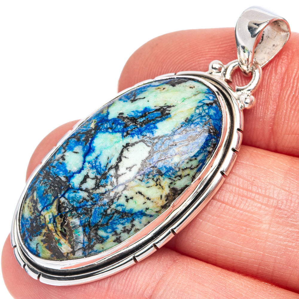 Azurite With Malachite Pendant 1 3/4" (925 Sterling Silver) P41459
