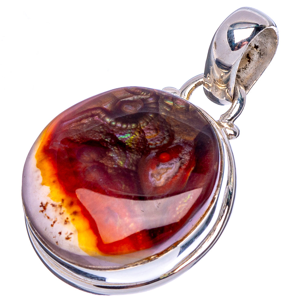 Rare Mexican Fire Agate Pendant 1 1/8" (.925 Sterling Silver)