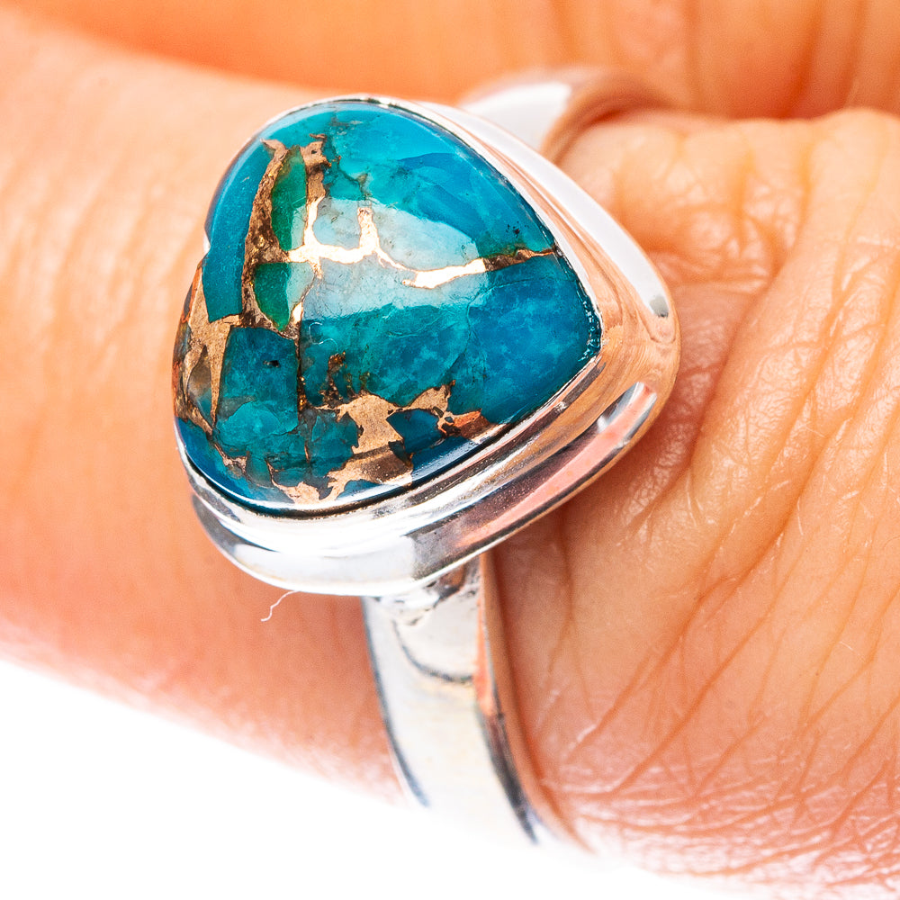 Blue Copper Turquoise Heart Ring Size 7 (925 Sterling Silver) R4113