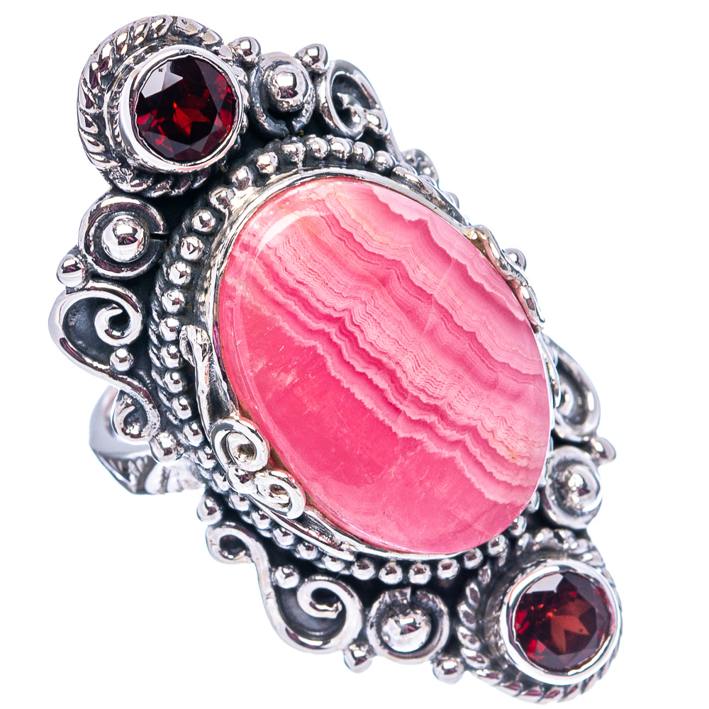 Signature Rhodochrosite, Garnet Ring Size 6.75 (.925 Sterling Silver)