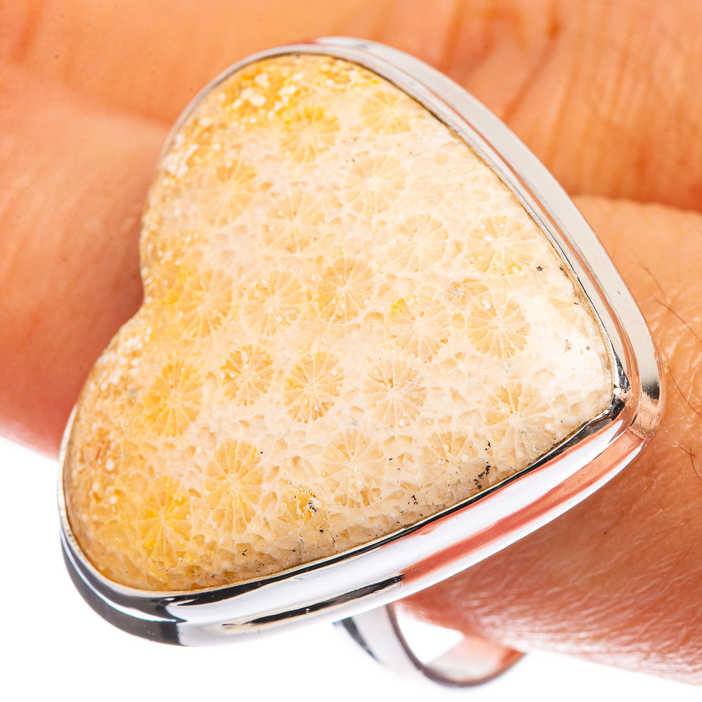 Large Fossil Coral 925 Sterling Silver Ring Size 9.75