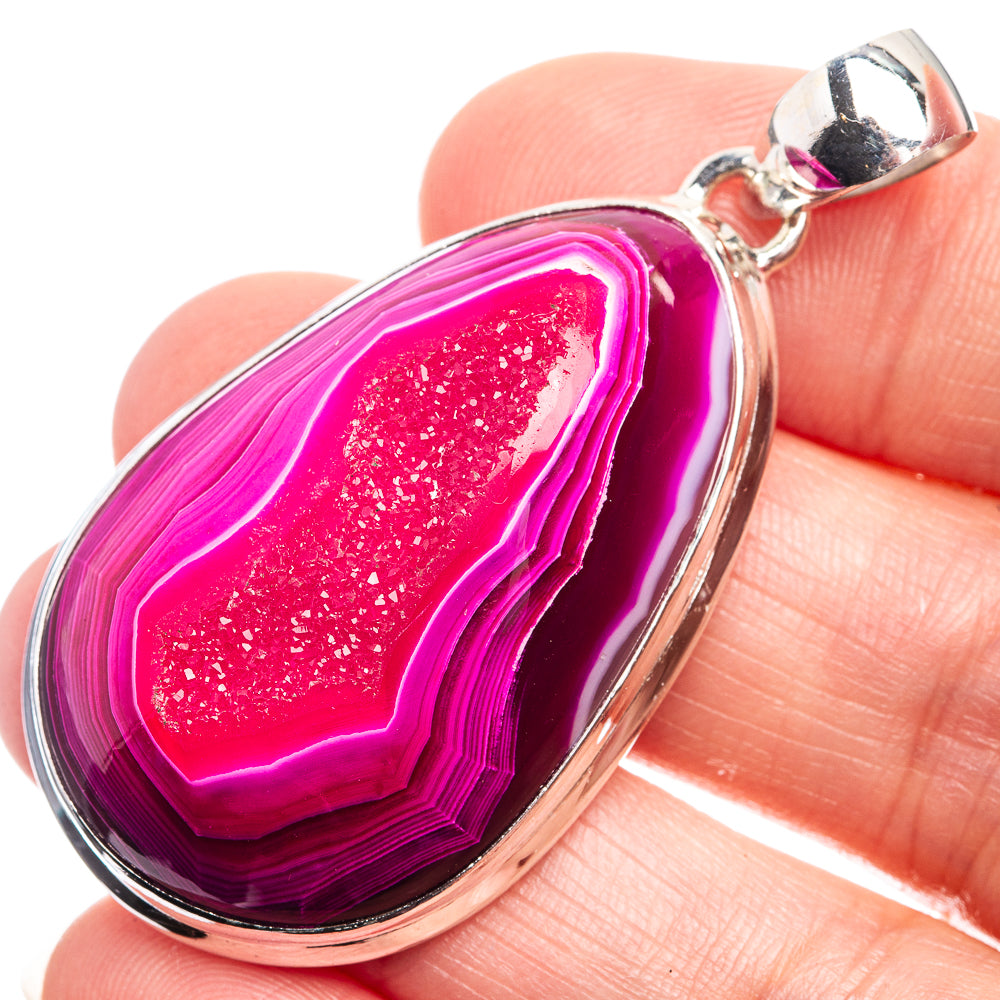 Pink Agate Druzy Pendant 2" (925 Sterling Silver) P38980