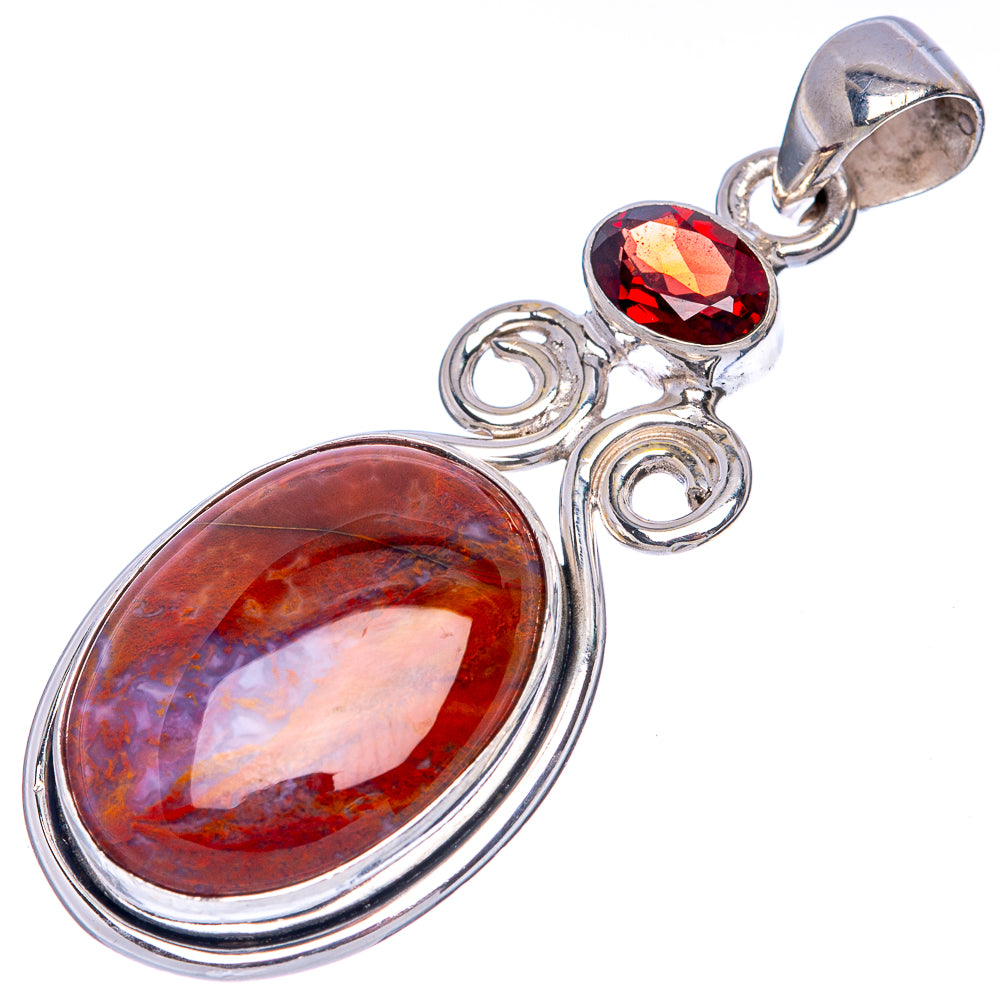 Montana Agate, Garnet Pendant 1 7/8" (925 Sterling Silver) P41412