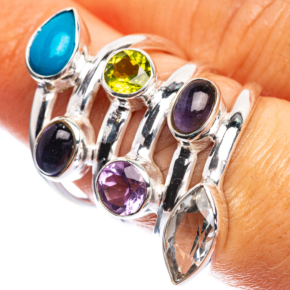 Sleeping Beauty Turquoise, Peridot, Tanzanite, Amethyst, White Quartz, Labradorite Ring Size 7.25 (925 Sterling Silver) R142398