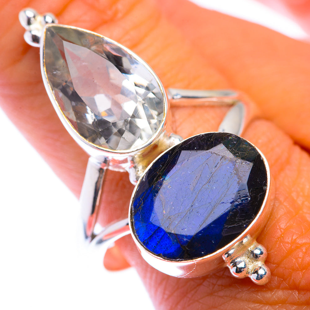 Large Labradorite, White Quartz Ring Size 11 (925 Sterling Silver) RING140053