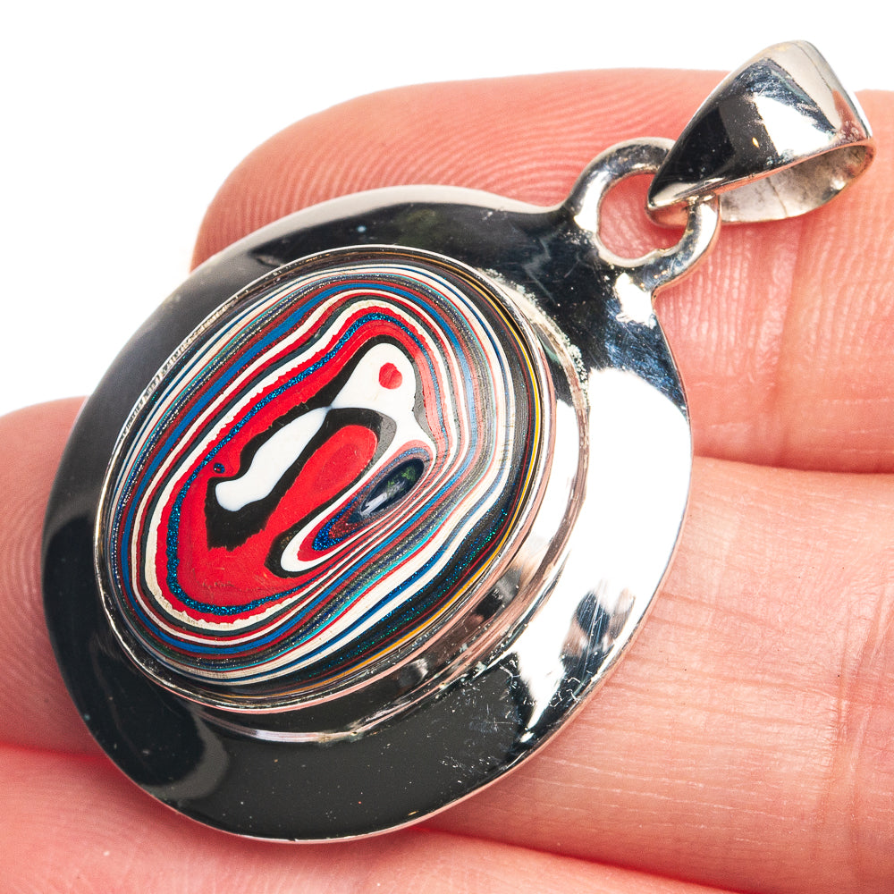 Fordite 925 Sterling Silver Pendant 1 3/8"