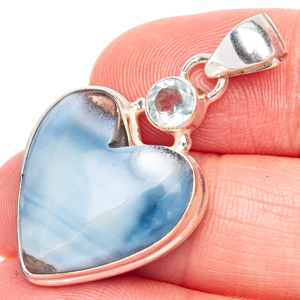 Owyhee Opal Heart, Blue Topaz Pendant 1 1/2" (925 Sterling Silver) P40122