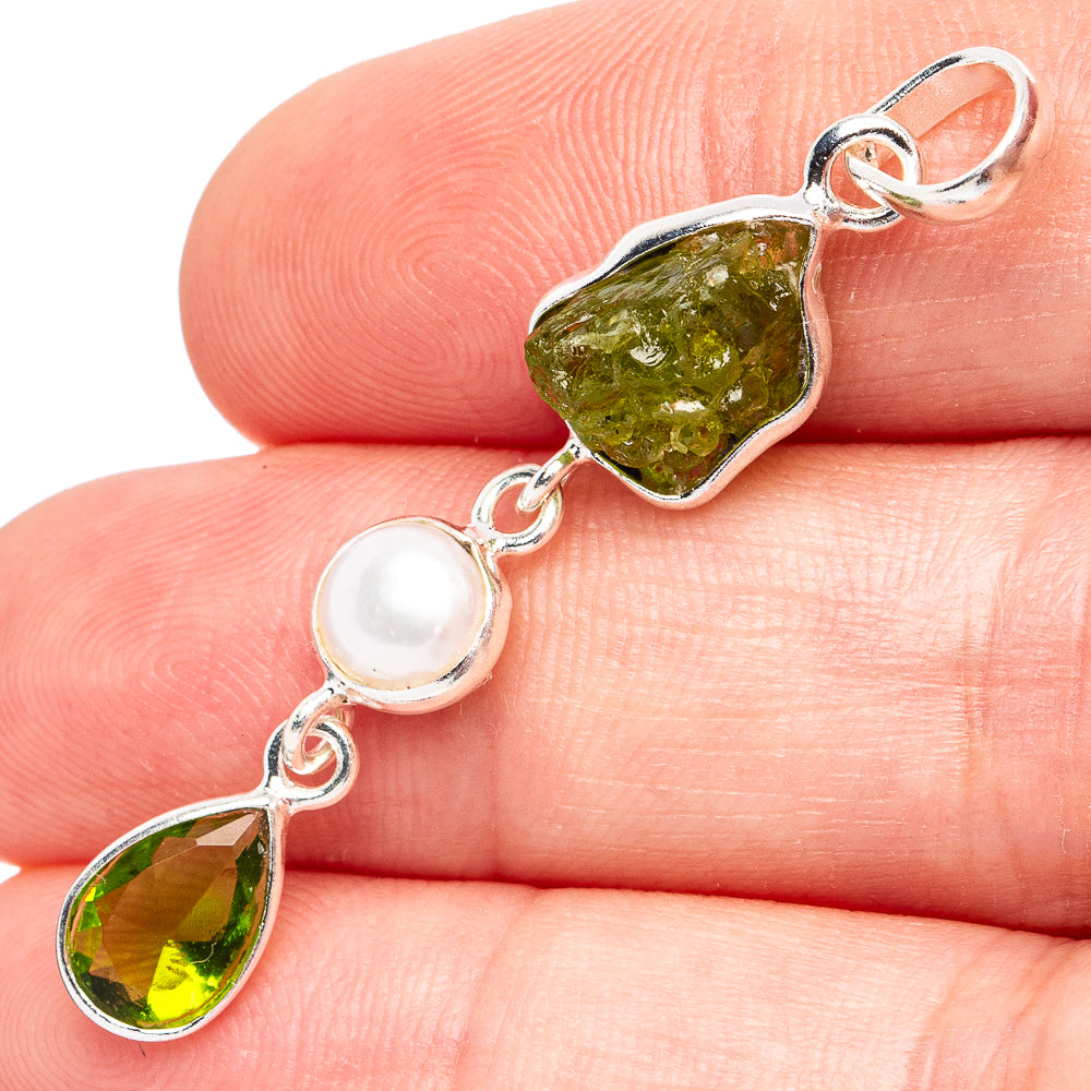 Dainty Peridot, Cultured Pearl Pendant 1 3/4" (925 Sterling Silver) P45228