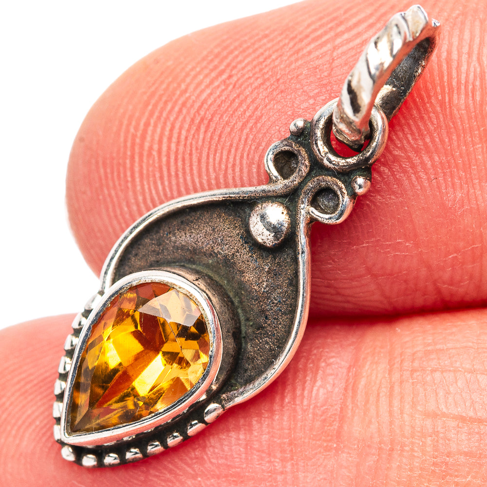 Dainty Citrine Pendant 1 1/8" (.925 Sterling Silver)