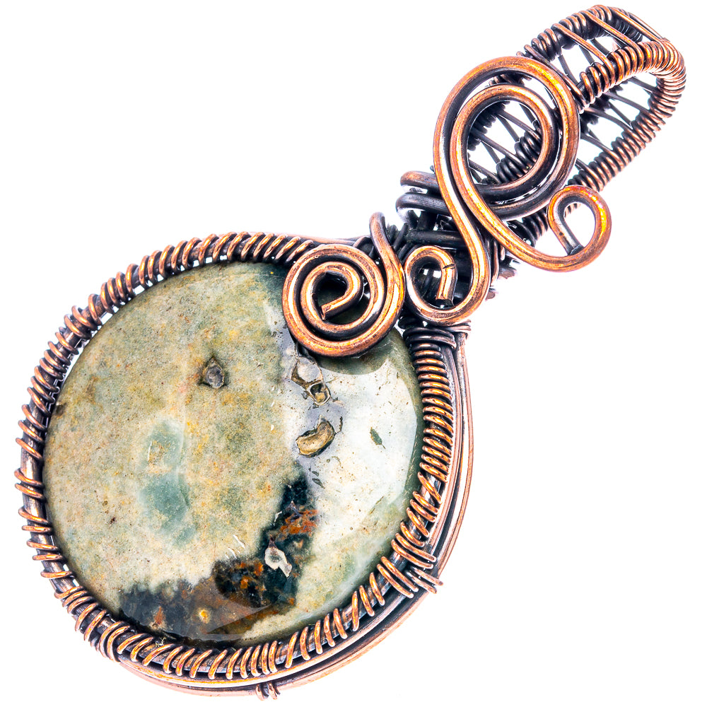 Ocean Jasper Wire Wrap Pendant 2 1/4" (Oxidized Copper)