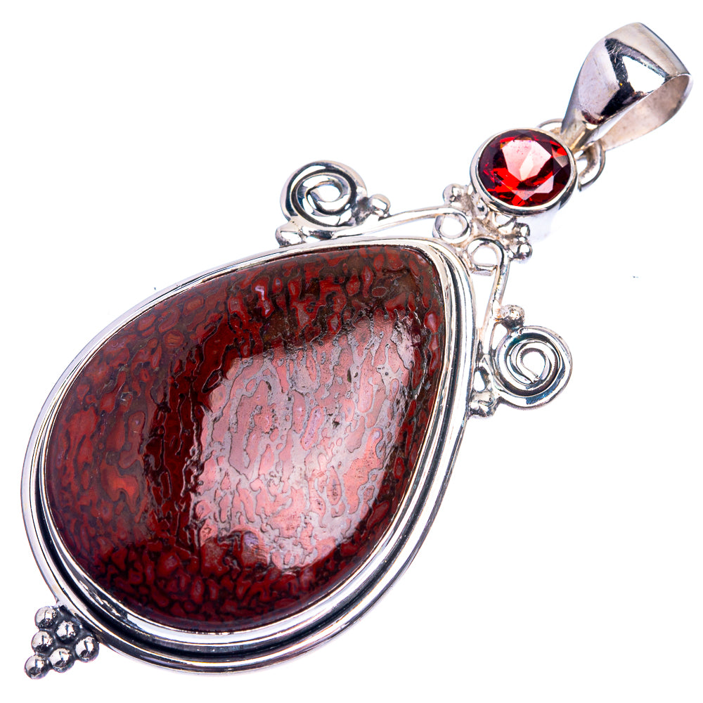 Dinosaur Bone, Garnet Pendant 2 3/8" (925 Sterling Silver) P39013
