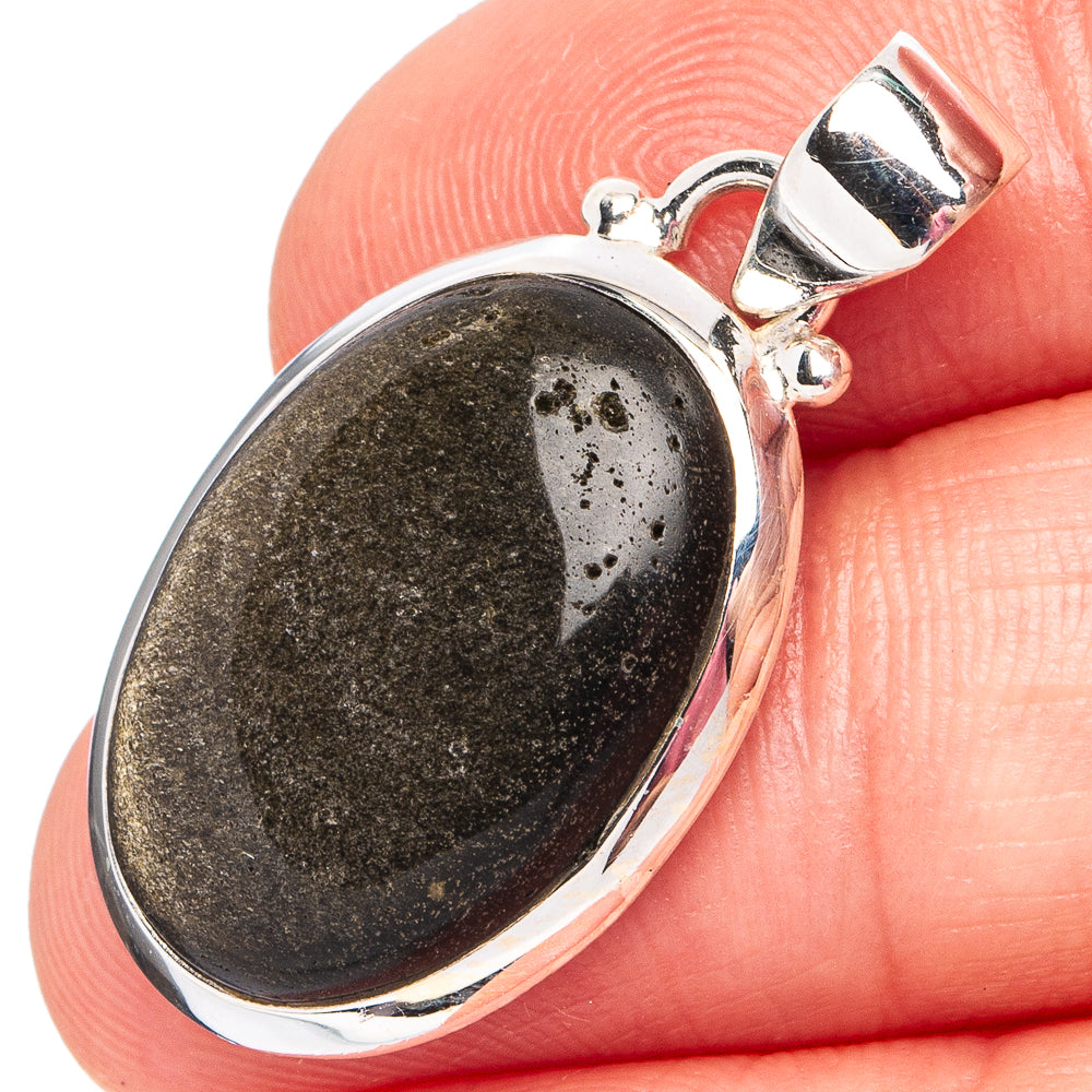 Golden Sheen Obsidian Pendant 1 3/8" (.925 Sterling Silver)