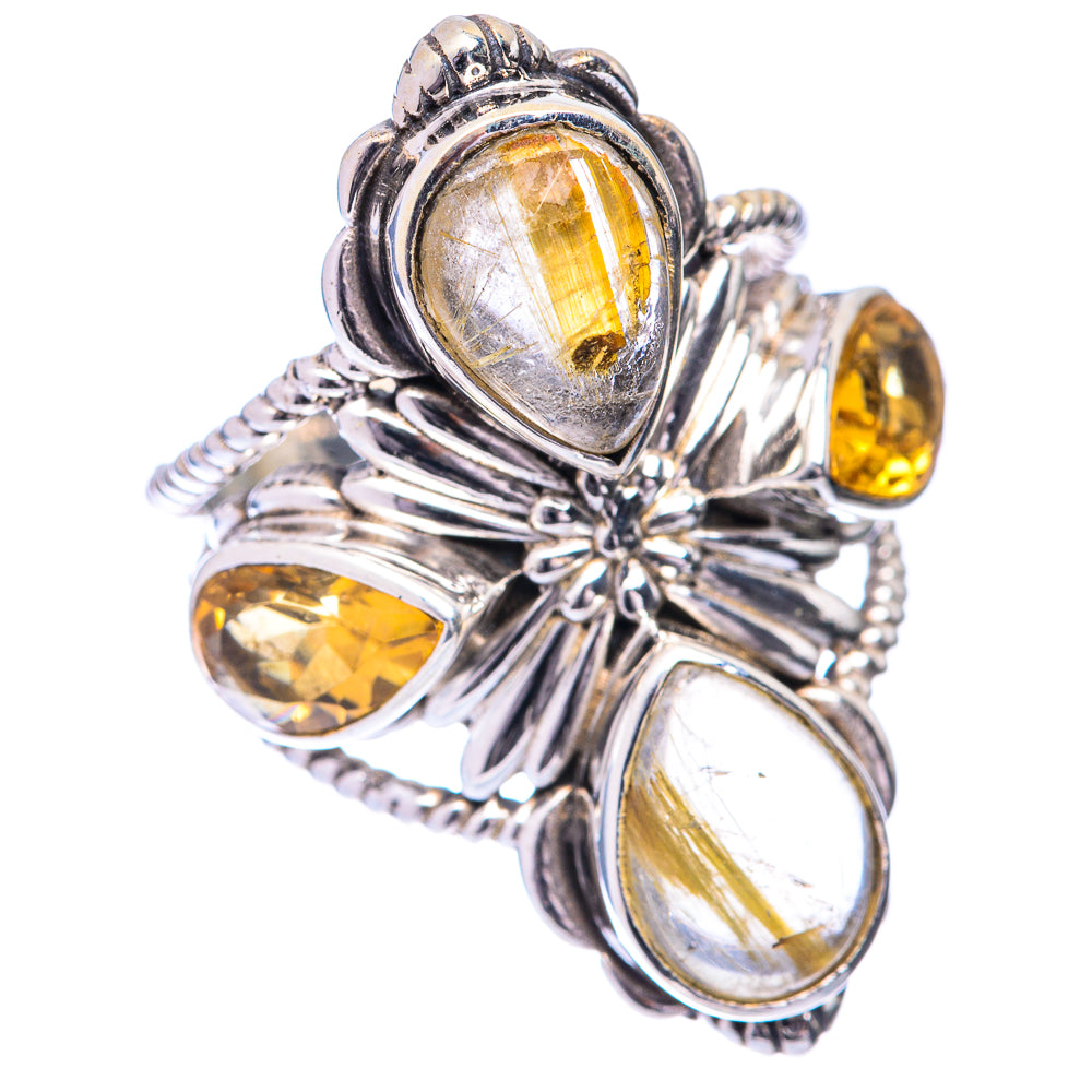 Large Rutilated Quartz, Citrine Ring Size 6.5 (925 Sterling Silver) R141010