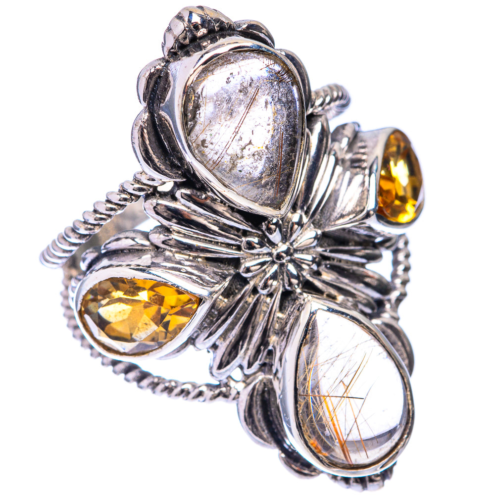 Large Rutilated Quartz, Citrine Ring Size 7 (925 Sterling Silver) R141618