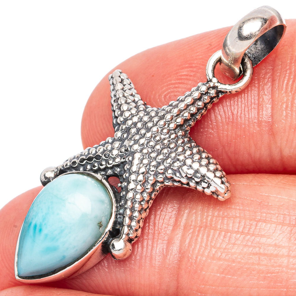Larimar Dainty Seastar Pendants 1 1/2" (925 Sterling Silver) P42241
