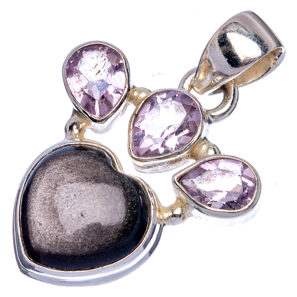 Gold Sheen Obsidian Heart, Rose Quartz Pendant 1 1/4" (925 Sterling Silver) P40240