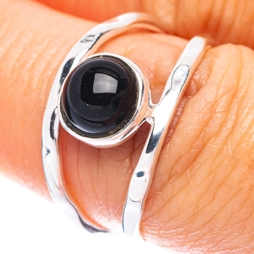Black Onyx Dainty Ring Size 7 (925 Sterling Silver) R5836