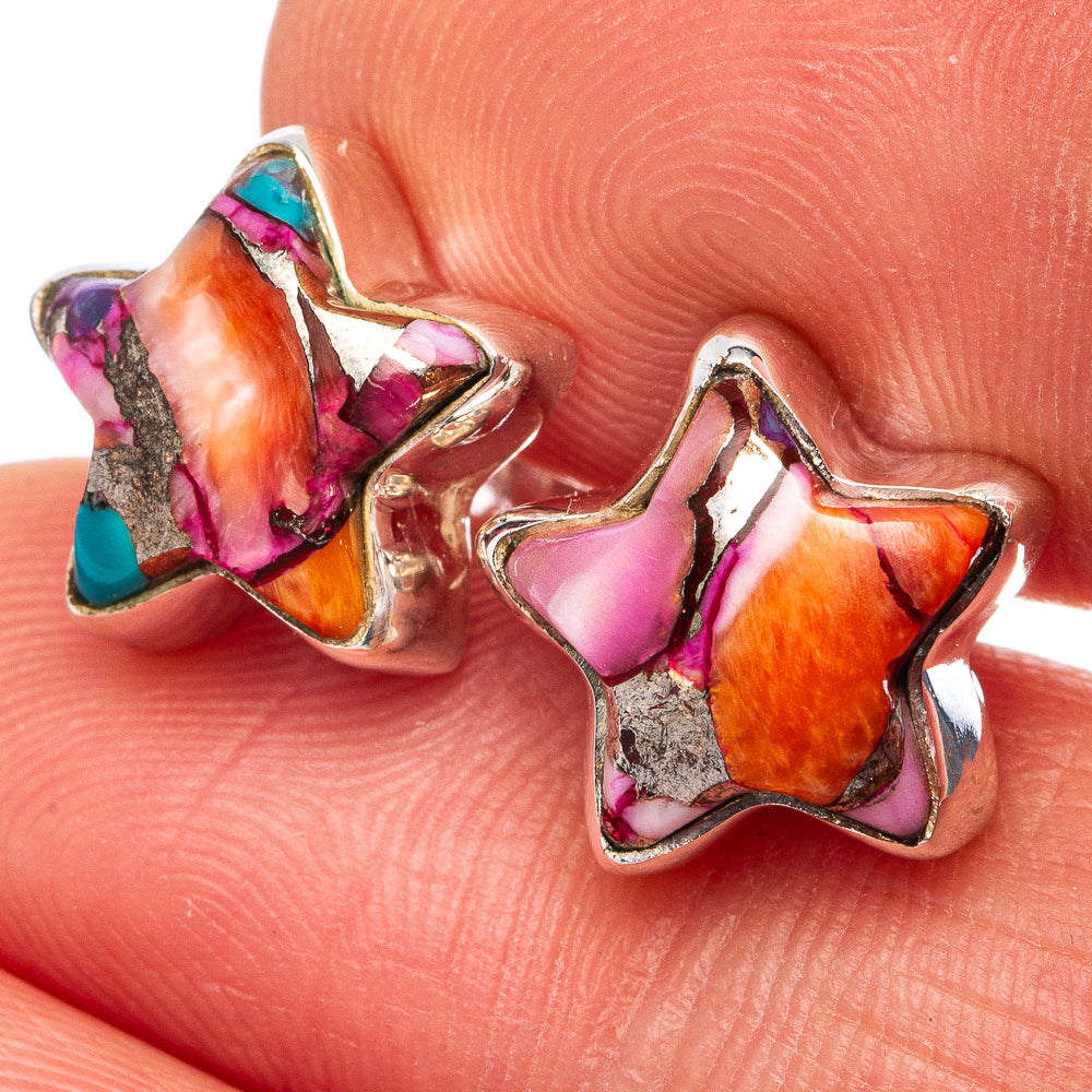 Pink Dahlia Mohave Turquoise Star Earrings 3/8" (.925 Sterling Silver)